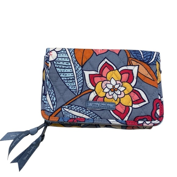 Vera Bradley Handbags - Vera Bradley Tropical Evening Quilted Gray and Orange Floral RFID Wallet